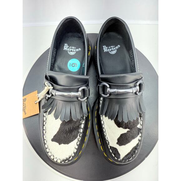 Dr. Martens Adrian Snaffle Quad Womens Size 6 Platform Loafers Black Cow Print - Picture 3 of 8